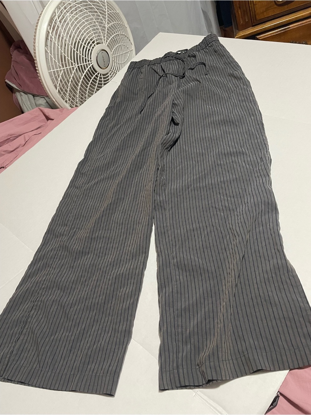 Zara Gray Pinstripe Wide-Leg Sleep Pants